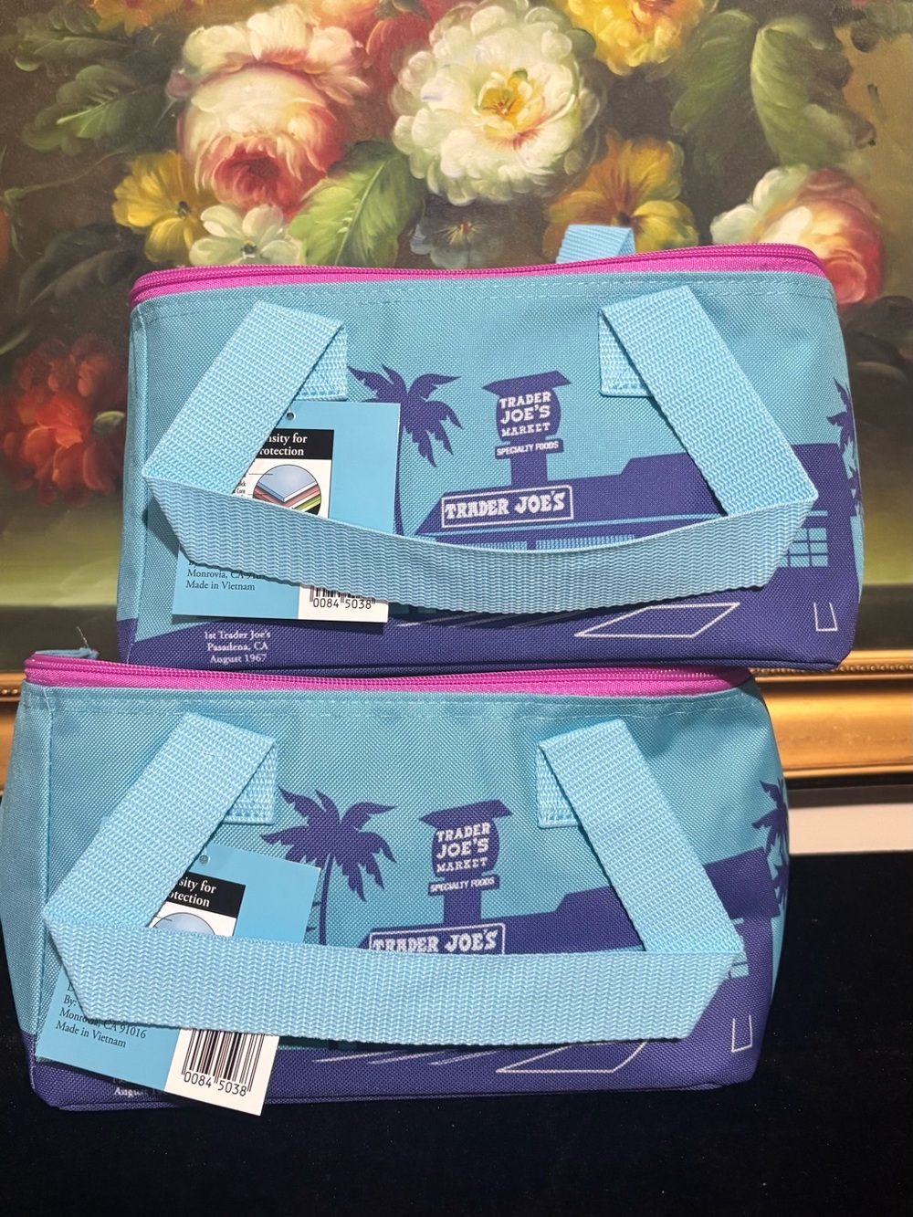 NWT 2 Trader Joe’s Mini Insulated Lunch Cooler Tote Bag Set 1.5 Gallon blue